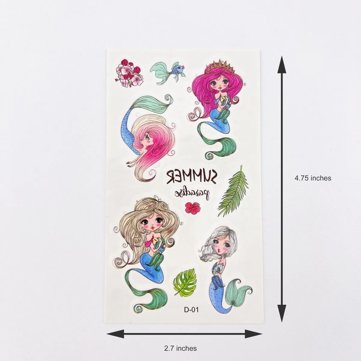 10 Sheets Cartoon Mermaid Tattoos for Birthday Party Supplies Temporary Tattoos