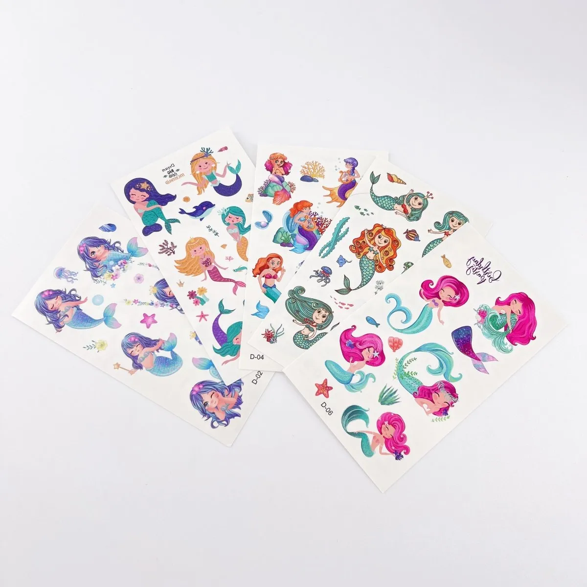 10 Sheets Cartoon Mermaid Tattoos for Birthday Party Supplies Temporary Tattoos