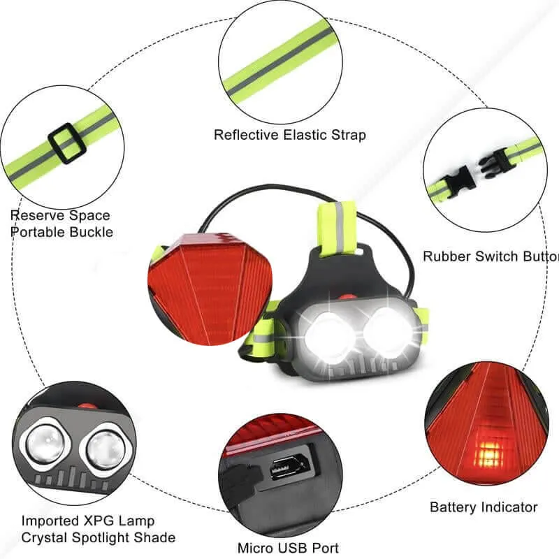 Ultra-Bright 800 Lumens Running Chest Light with Enhanced Back Red Warning Feature for Safe Night Running