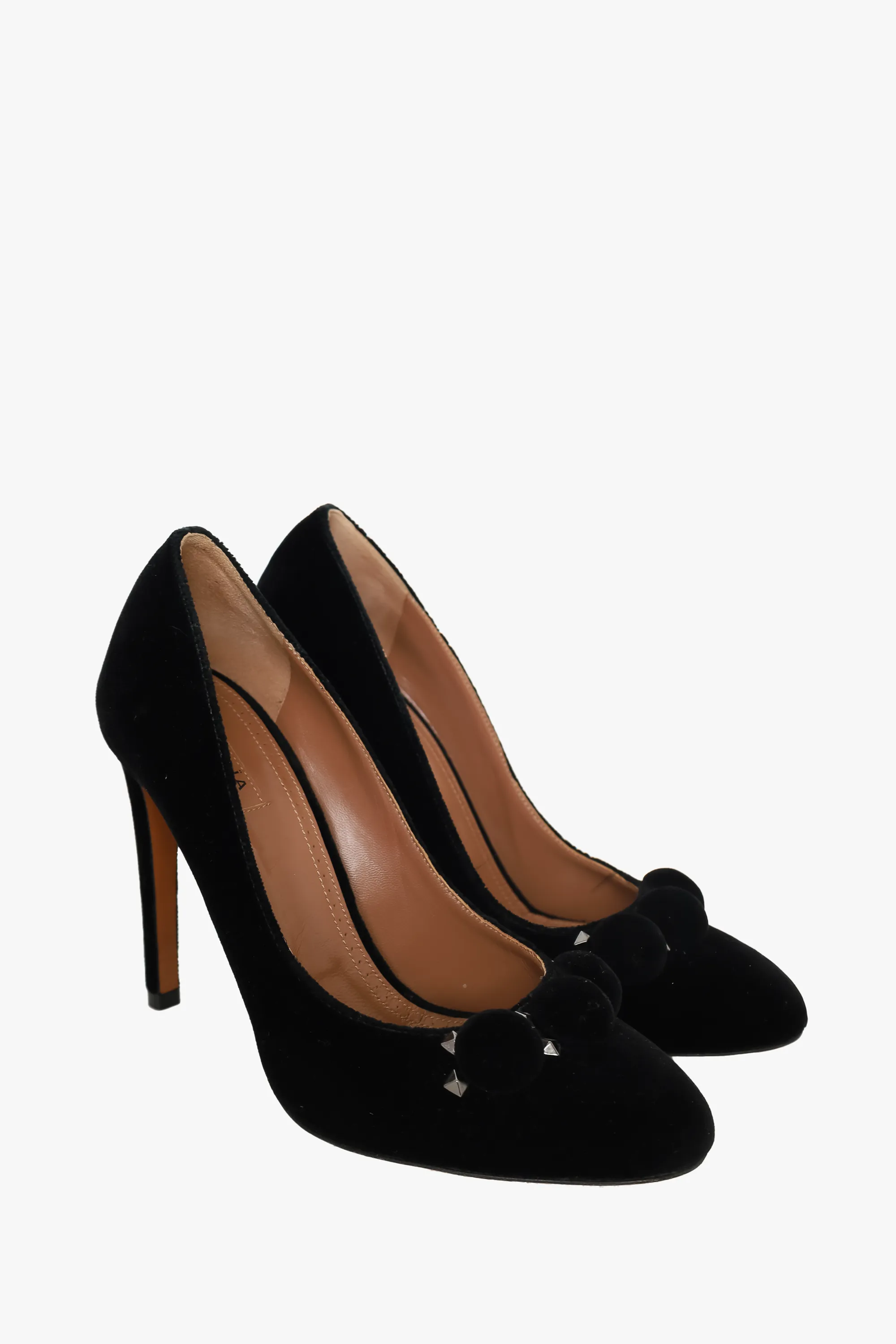 Alaïa Black Velvet Pom Studded Heels Size 38.5