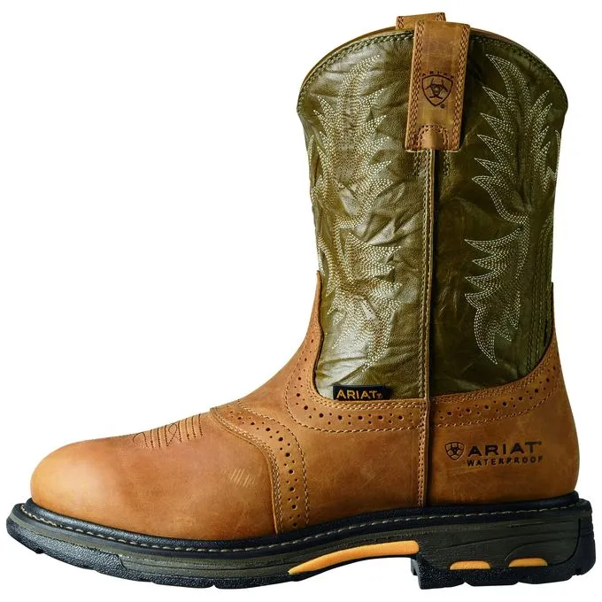 Ariat Men"s 10" Workhog Pull-On H20 WP CT Work Boots - Aged Bark/Army Green 10008635