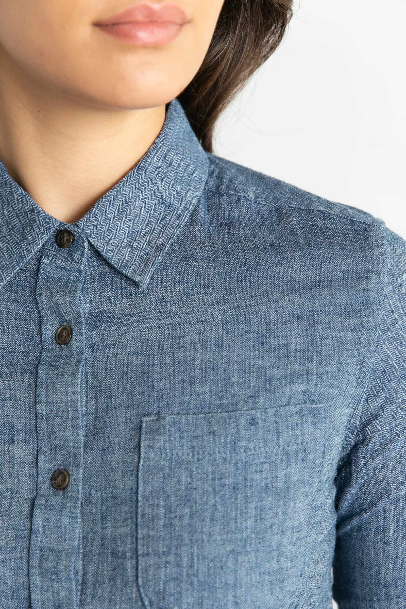 Ash Slim Shirt / Indigo Herringbone