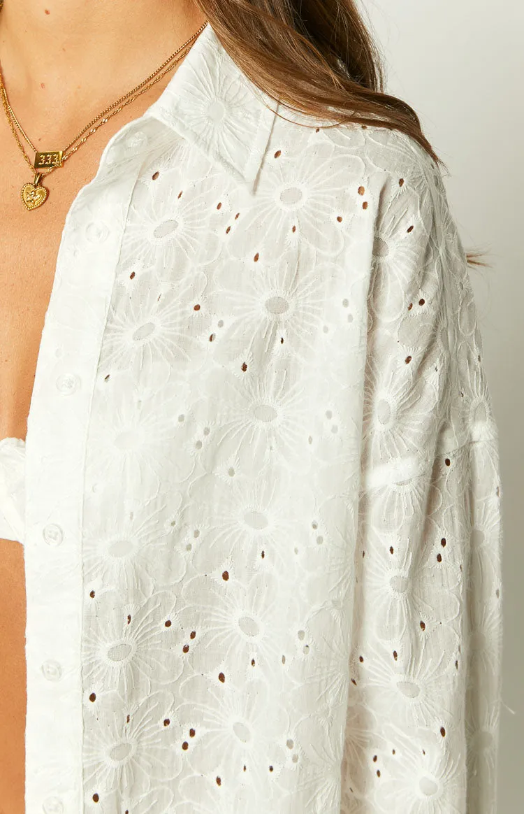 Ash White Button Up Top