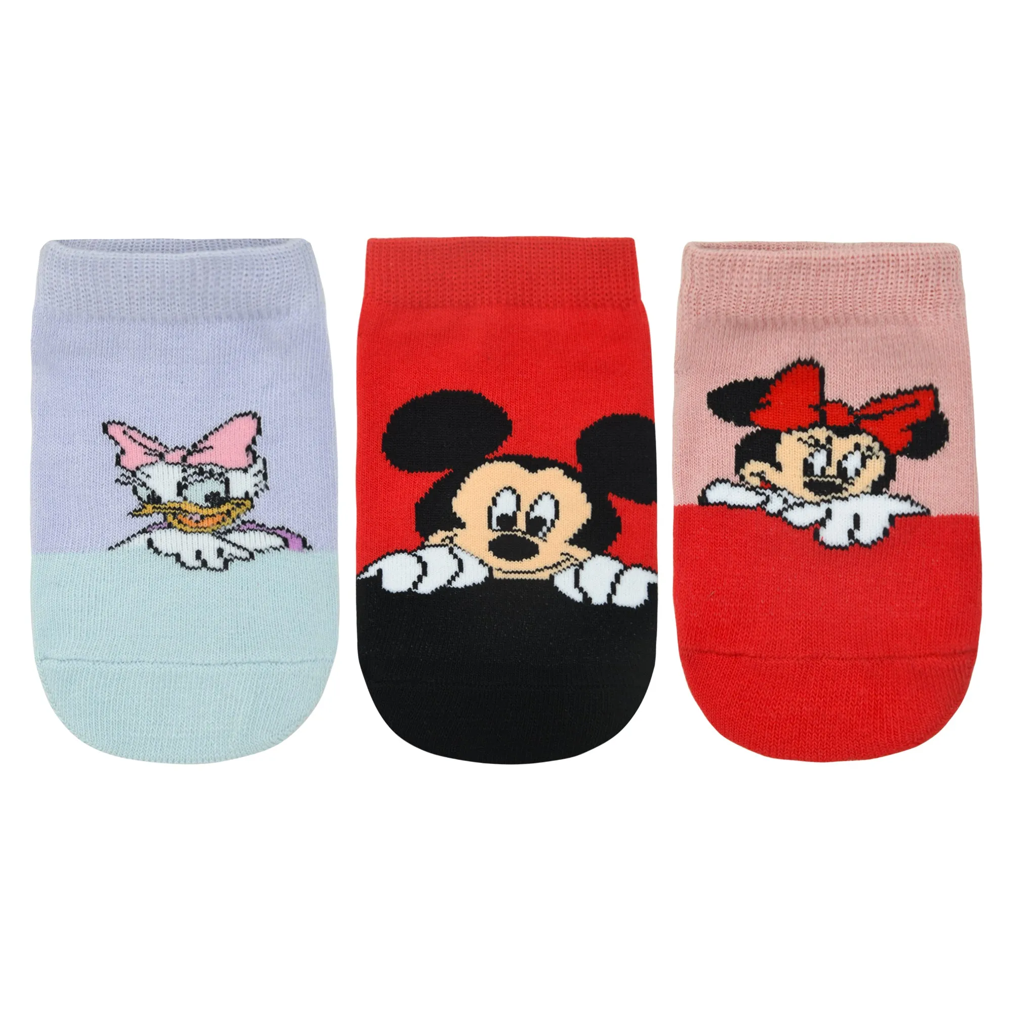 Balenzia X Disney Character Anti-skid Lowcut Socks for Kids- Mickey & Minnie (Pack of 3 Pairs/ 1U) (Red, Balck, Blue)