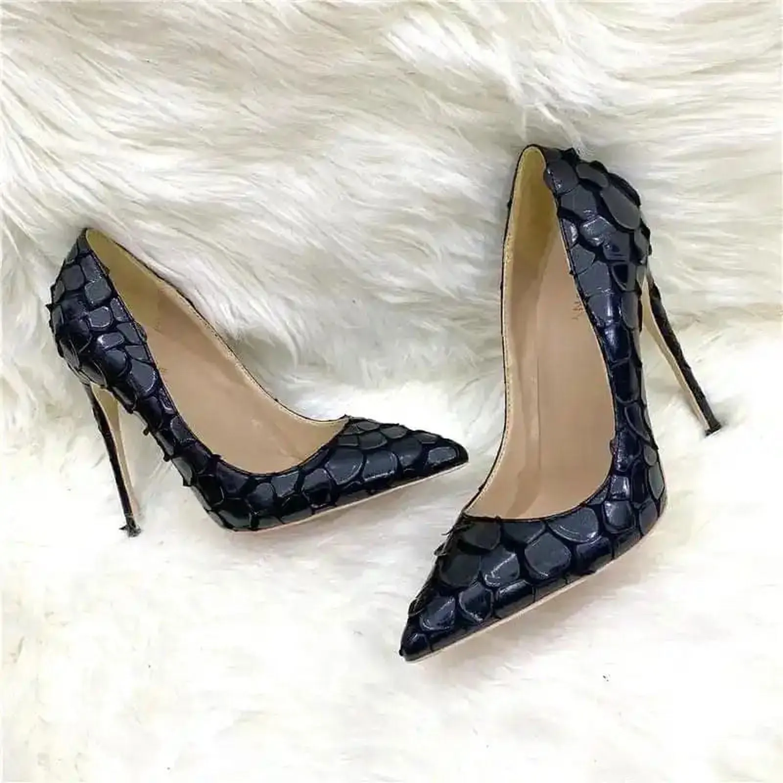 Black Python Pattern High Heels Women’s 12Cm Pointed Toe Stiletto Shoes