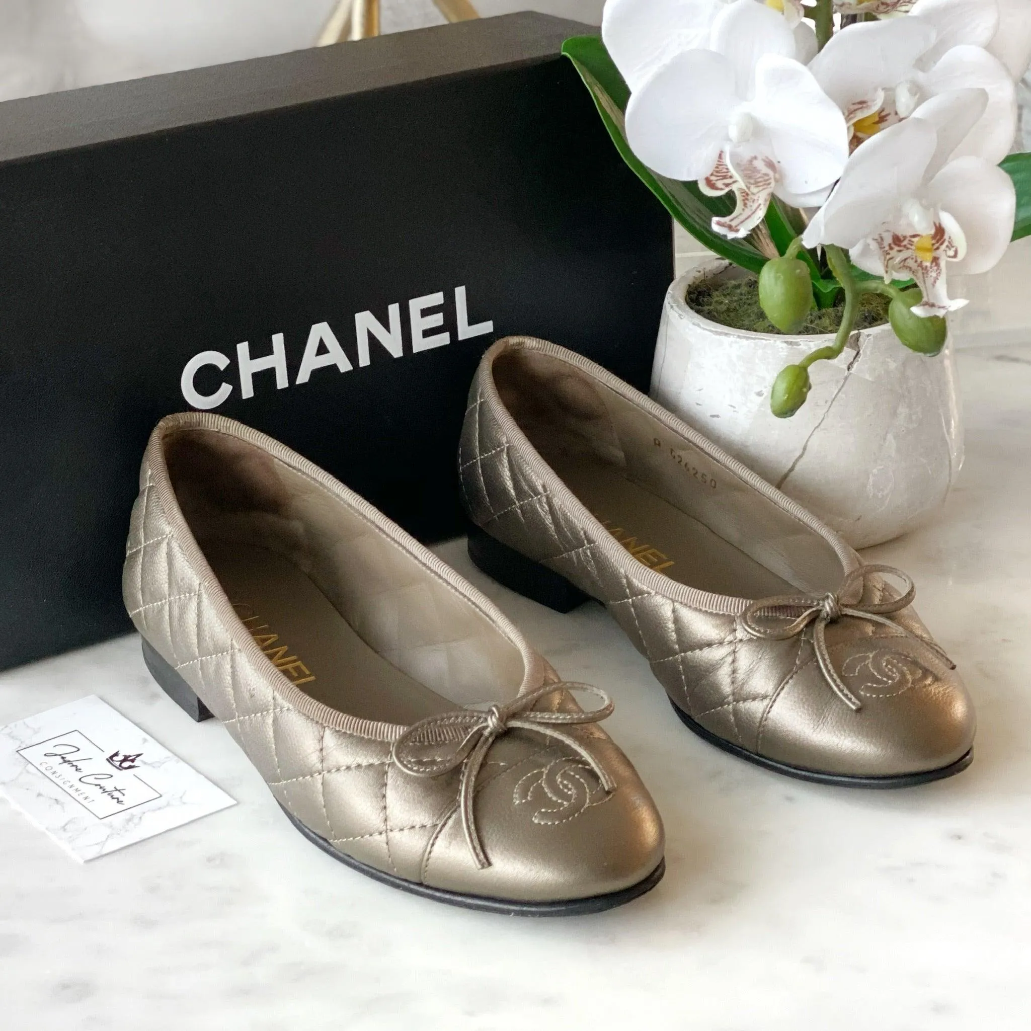 Chanel Bronze Calfskin Ballet Flats 36.5