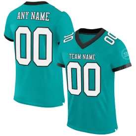 Custom Aqua White-Black Mesh Authentic Football Jersey