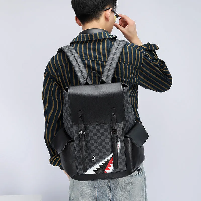 deanwangkt Cross-Border Men's Backpack Square Fashion Brand Retro Men's Leisure Schoolbag Pu Large Capacity Middle School Students' Backpack