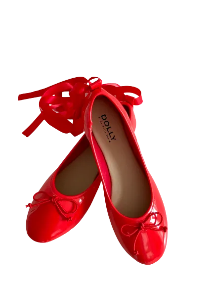 DOLLY by Le Petit Tom ® CLASSIC BALLERINAS WITH LACE UP RIBBONS red