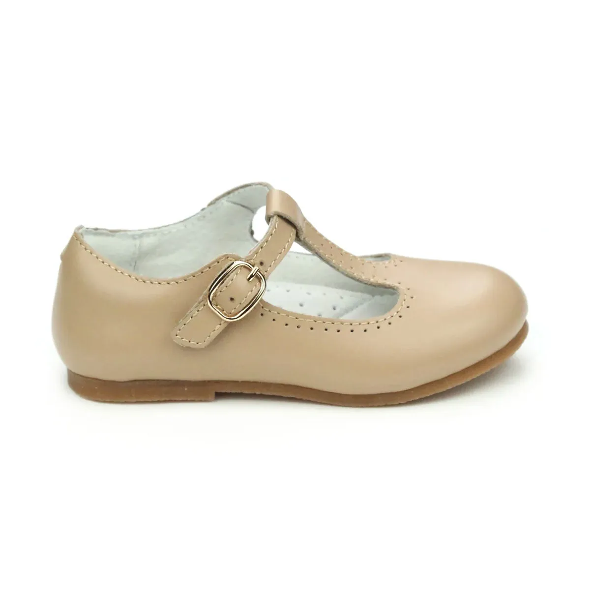 Eleanor T-Strap Flat in Latte