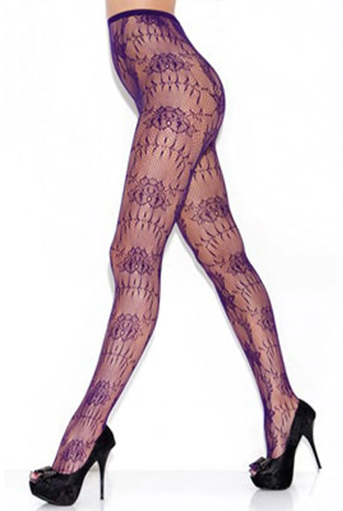 Floral fishnet crotchless pantyhose