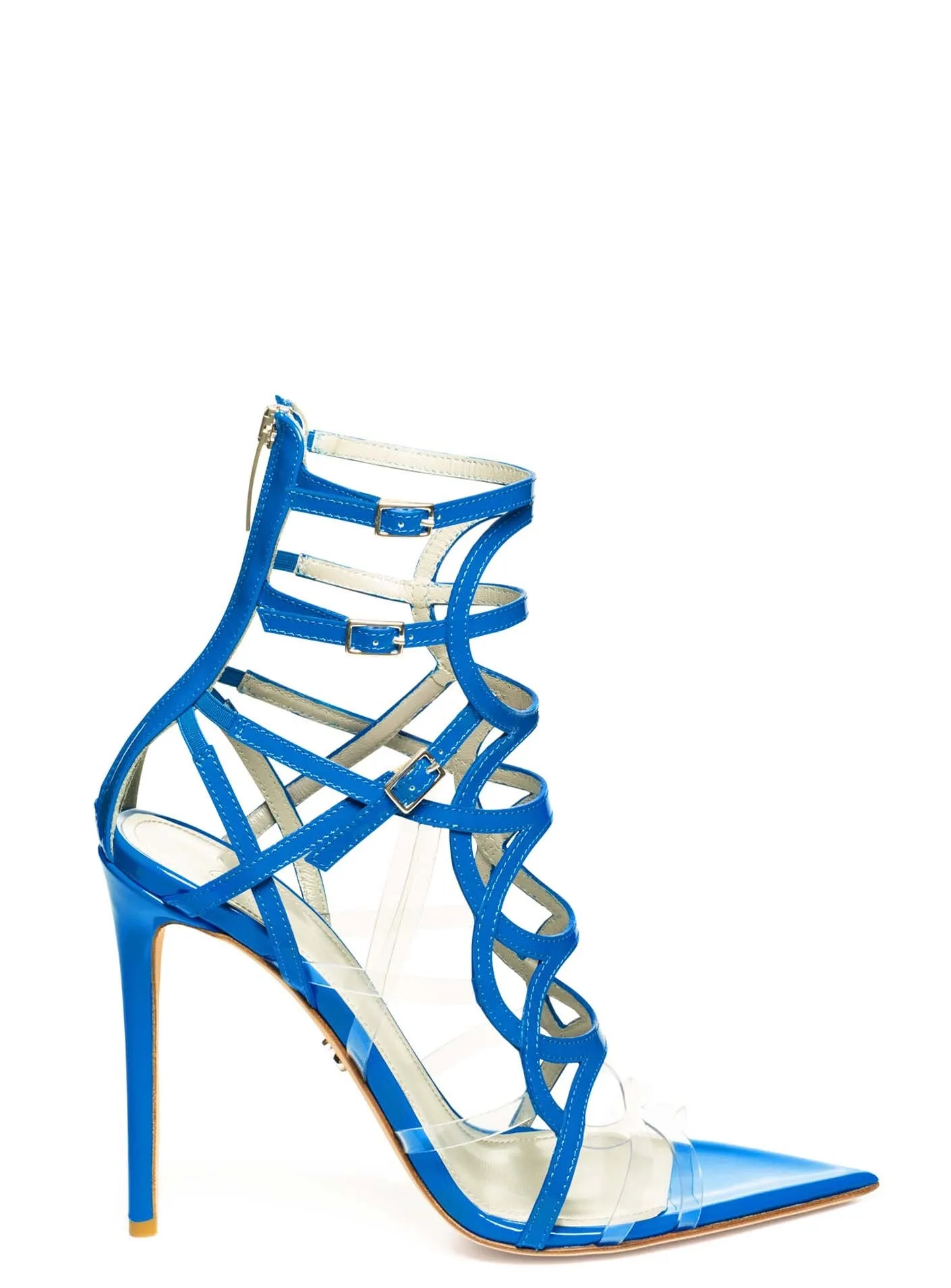 INES BLUE PATENT & PVC SANDALS