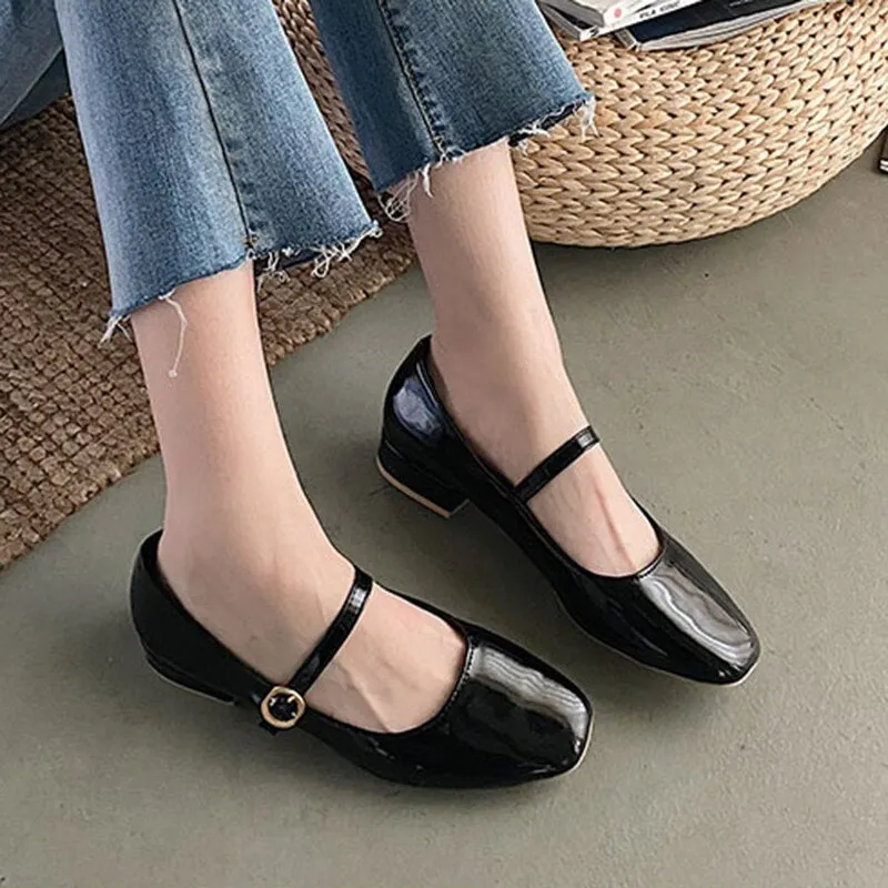 Joskka Ankle Strap Patent Leather Pumps for Women Low Heels Mary Jane Shoes Woman Elegant Office Dress Shoes Autumn Shoes