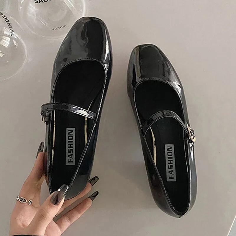 Joskka Ankle Strap Patent Leather Pumps for Women Low Heels Mary Jane Shoes Woman Elegant Office Dress Shoes Autumn Shoes