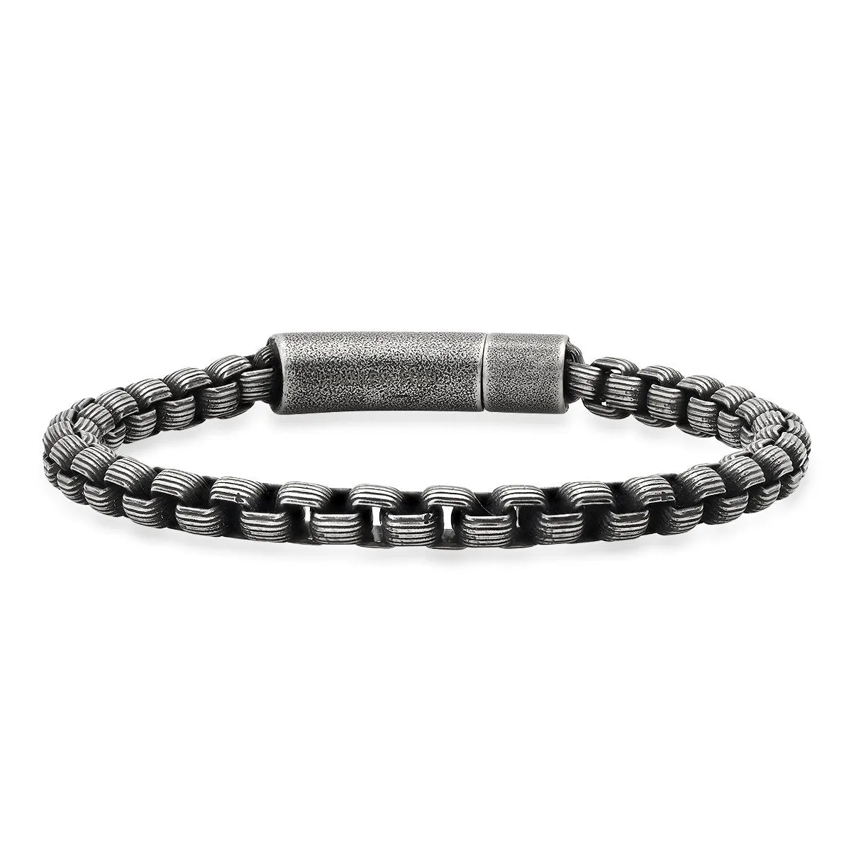 Men's Oxidized Stainess Steel Round Box Chain Bracelet