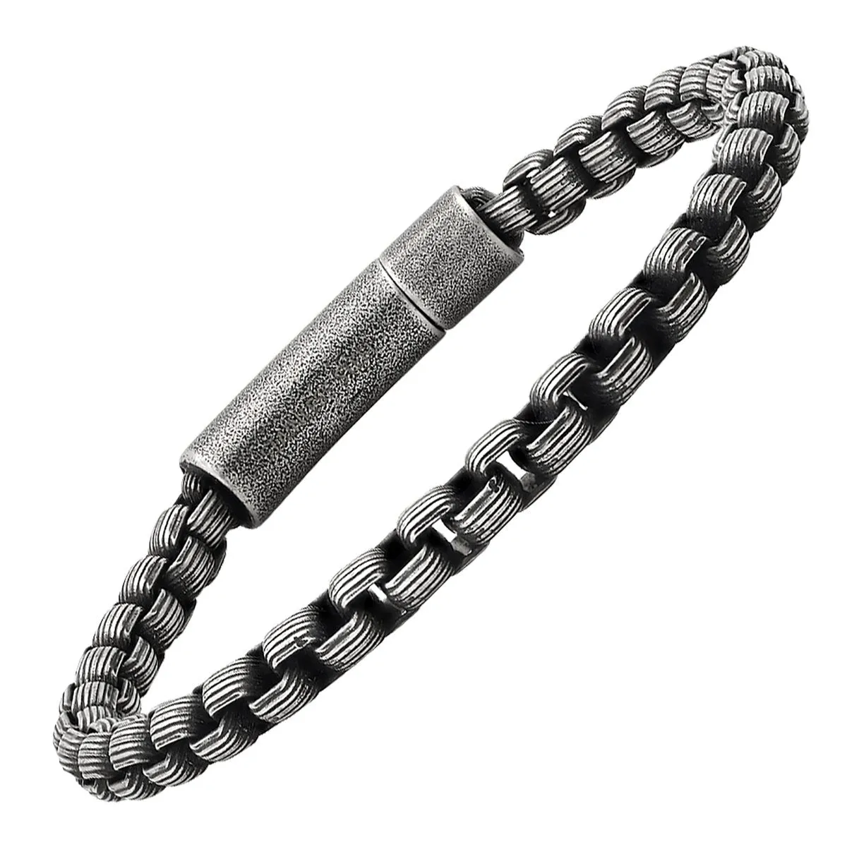 Men's Oxidized Stainess Steel Round Box Chain Bracelet