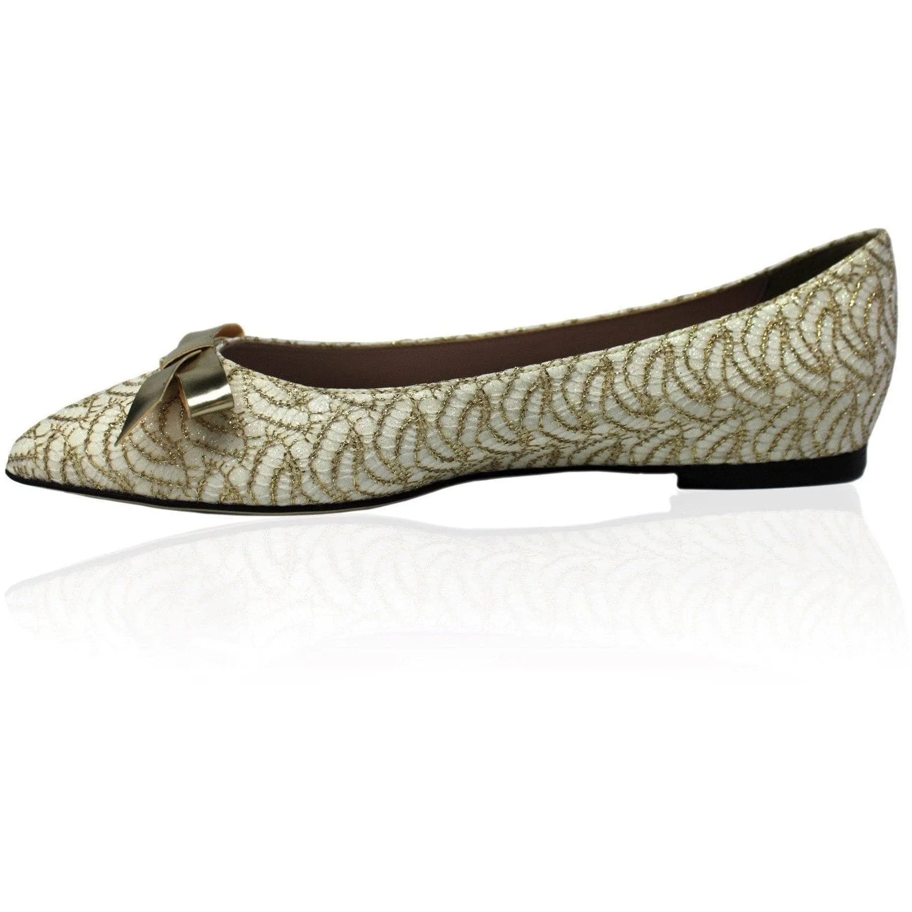 'Nina' Bow Ballet Flats (White Lace) by Zette Shoes