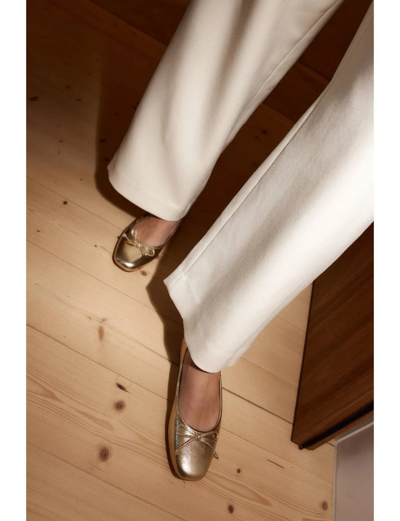 Regina Square Toe Ballet Flats - Gold Leather