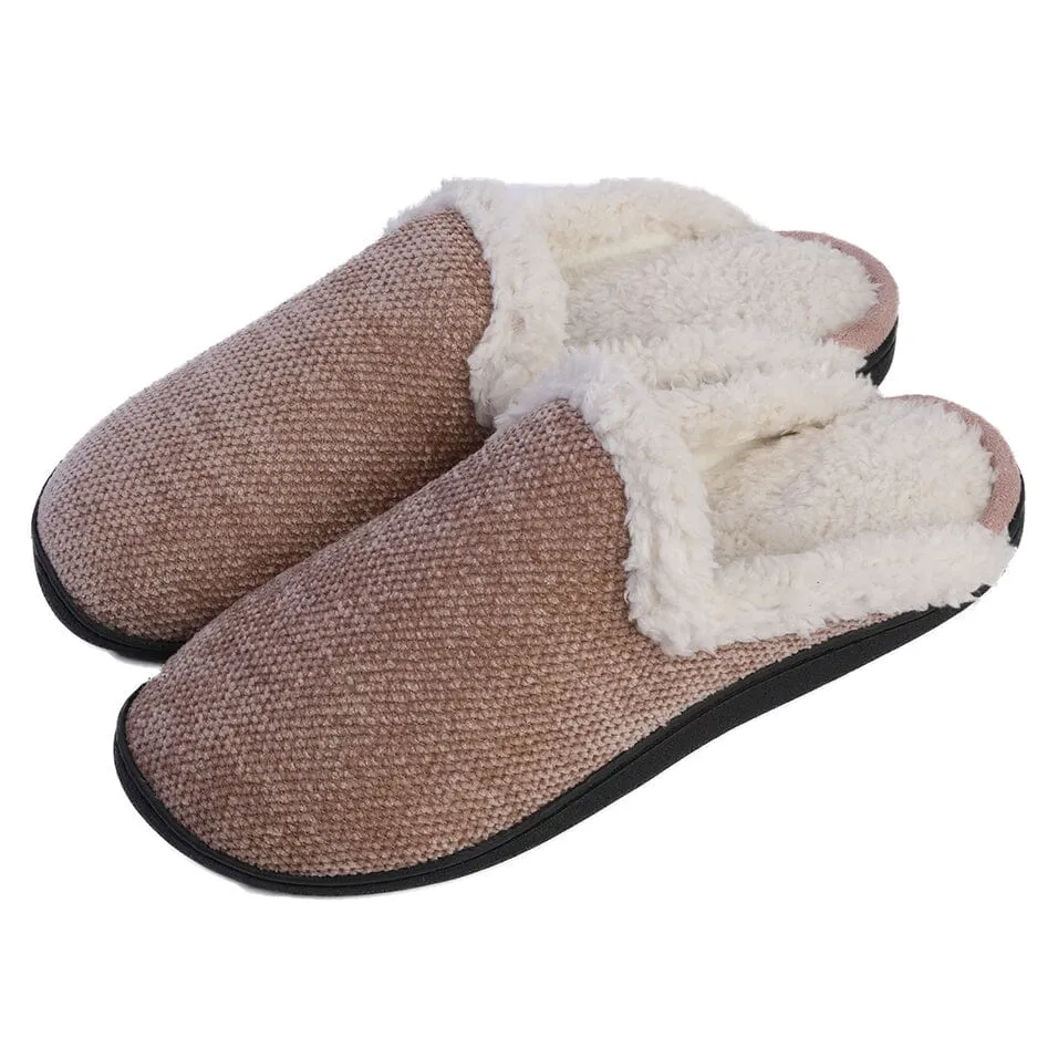 Roxoni Women's Memory Foam House Fleece Trim Knit Sweater Slipper