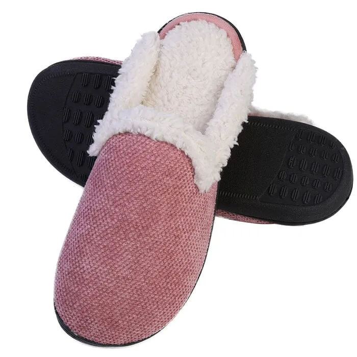 Roxoni Women's Memory Foam House Fleece Trim Knit Sweater Slipper