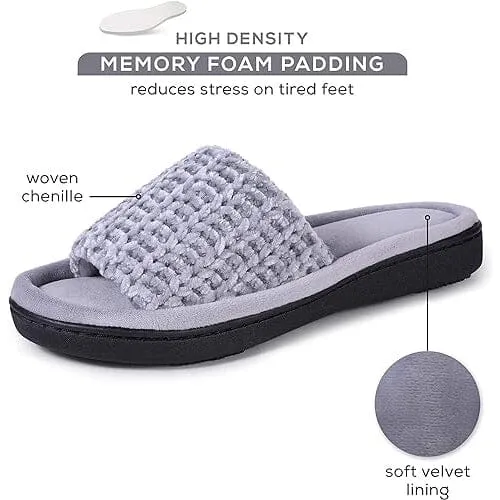 Roxoni Women's Soft Open Toe Slide Slippers, Indoor Outdoor Rubber Sole