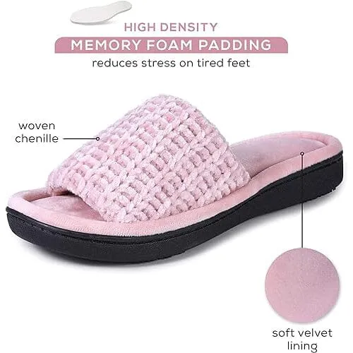 Roxoni Women's Soft Open Toe Slide Slippers, Indoor Outdoor Rubber Sole