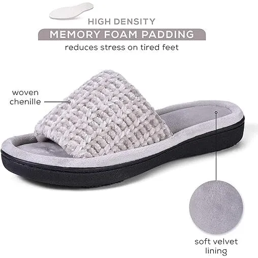 Roxoni Women's Soft Open Toe Slide Slippers, Indoor Outdoor Rubber Sole