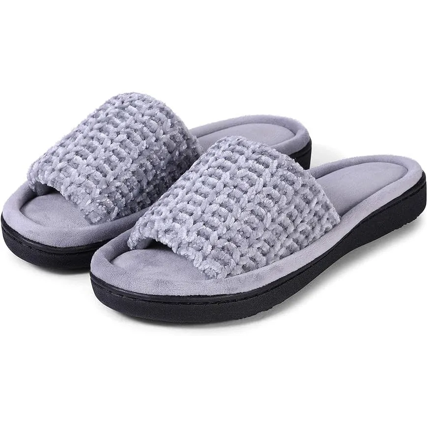 Roxoni Women's Soft Open Toe Slide Slippers, Indoor Outdoor Rubber Sole