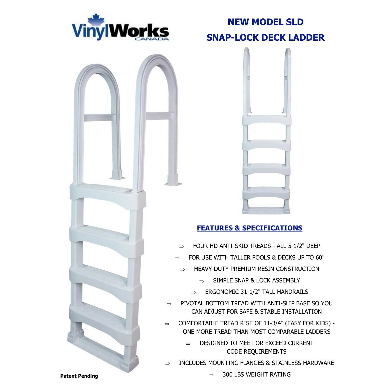 Snap-Lock Deck Ladder for Above-Ground Pools - White