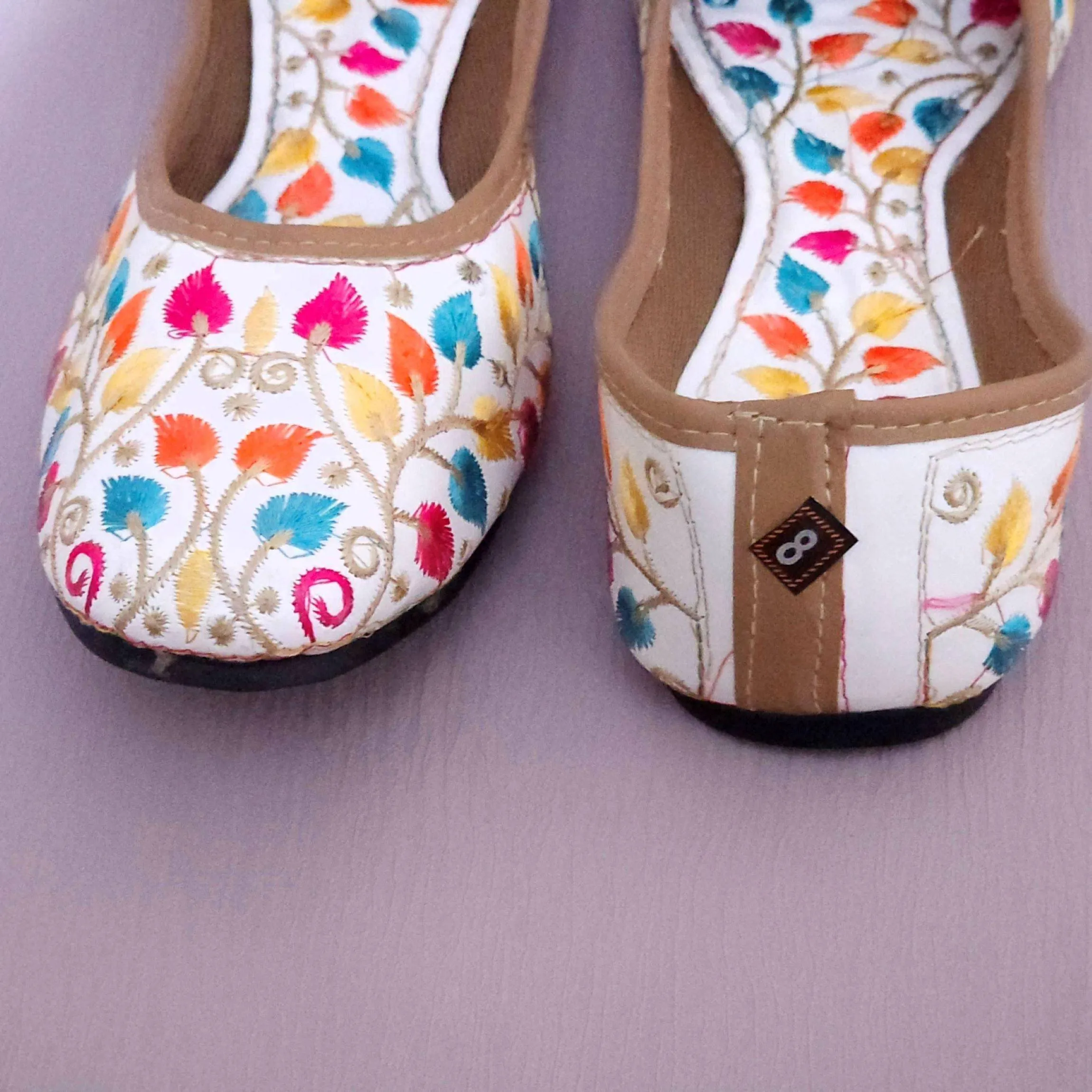 Snow White Thread work Ballerina Jutti Shoes