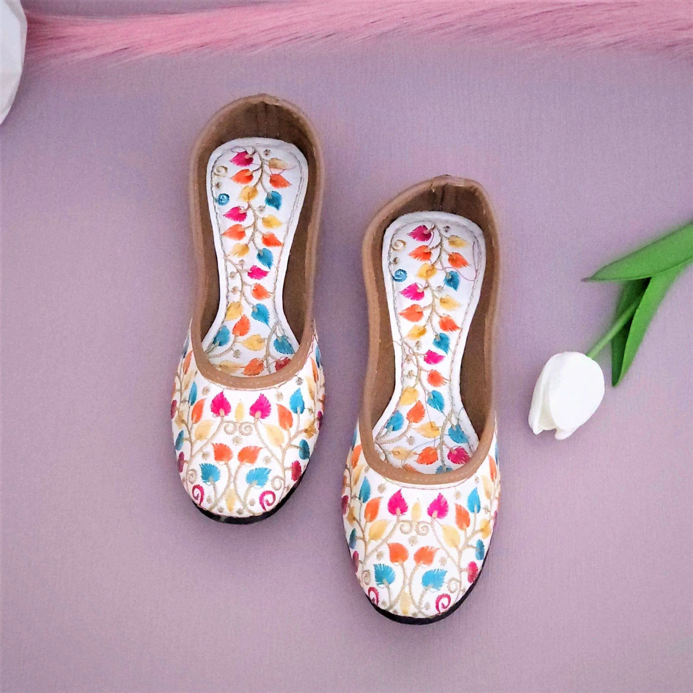 Snow White Thread work Ballerina Jutti Shoes