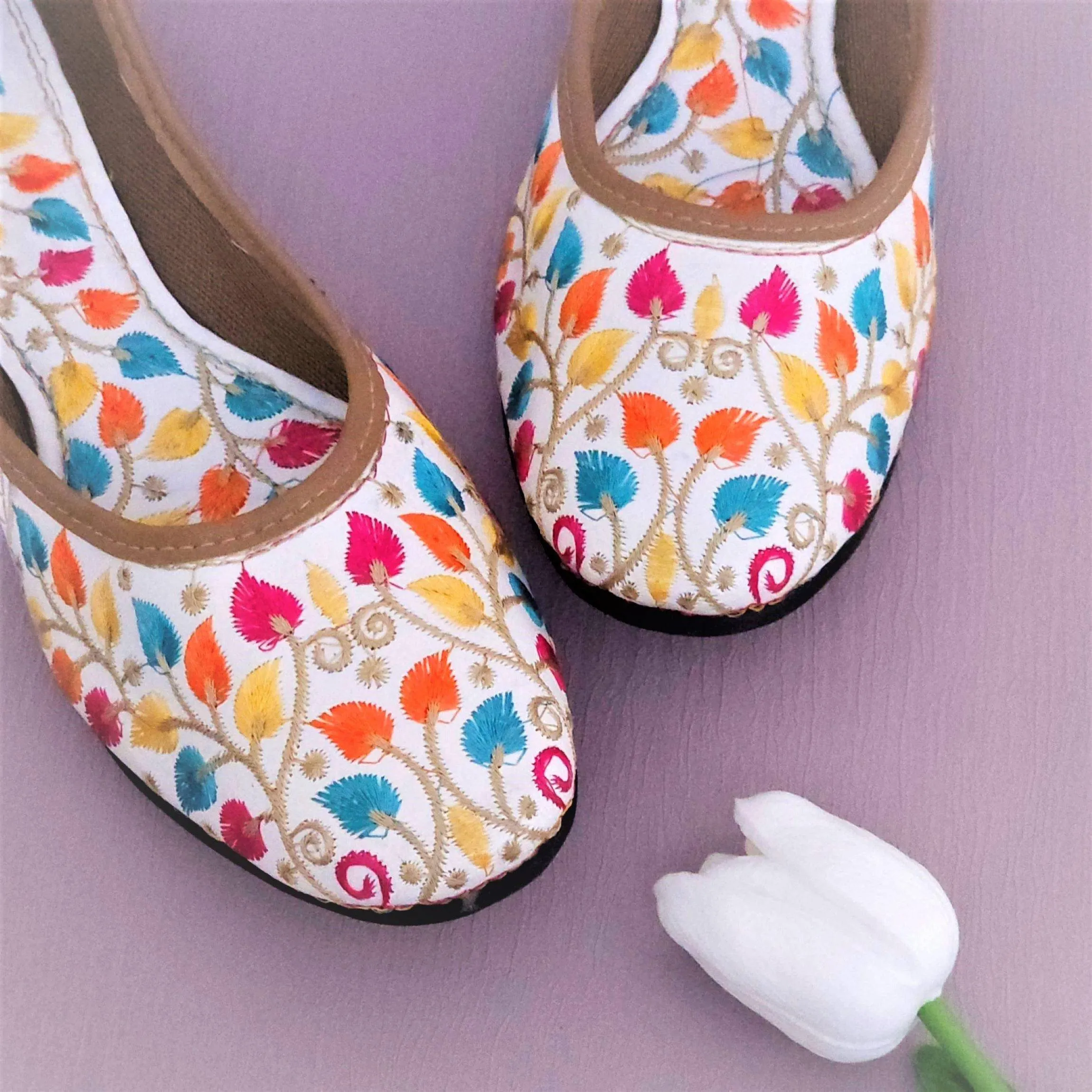 Snow White Thread work Ballerina Jutti Shoes