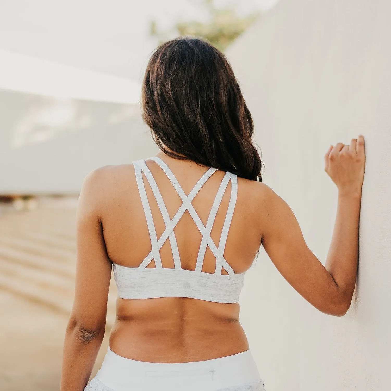 Strappy Sports Bra - Heathered White