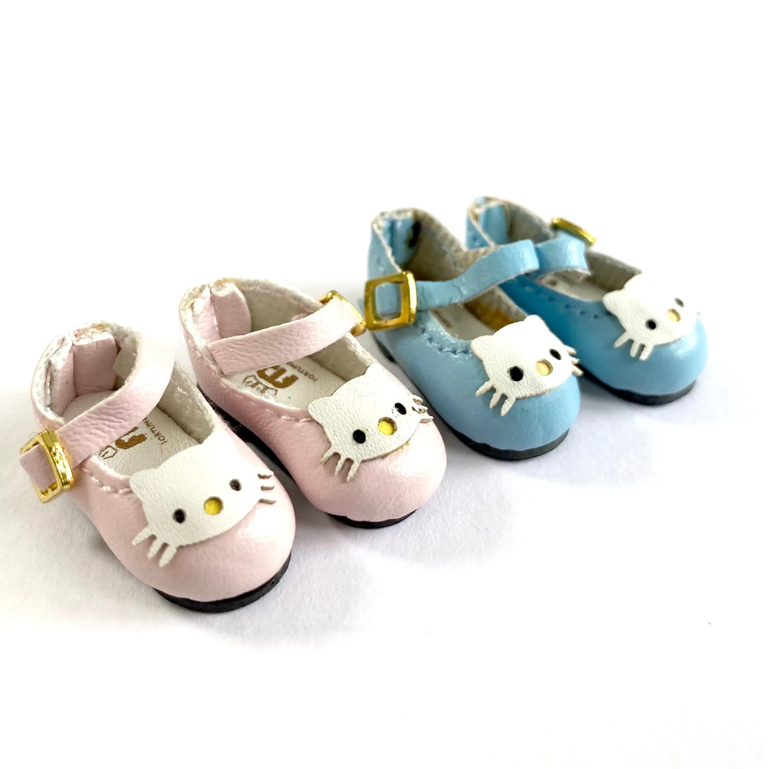 Tiny leather Blythe doll shoes Pink Blue Cat Kitty BJD doll shoes