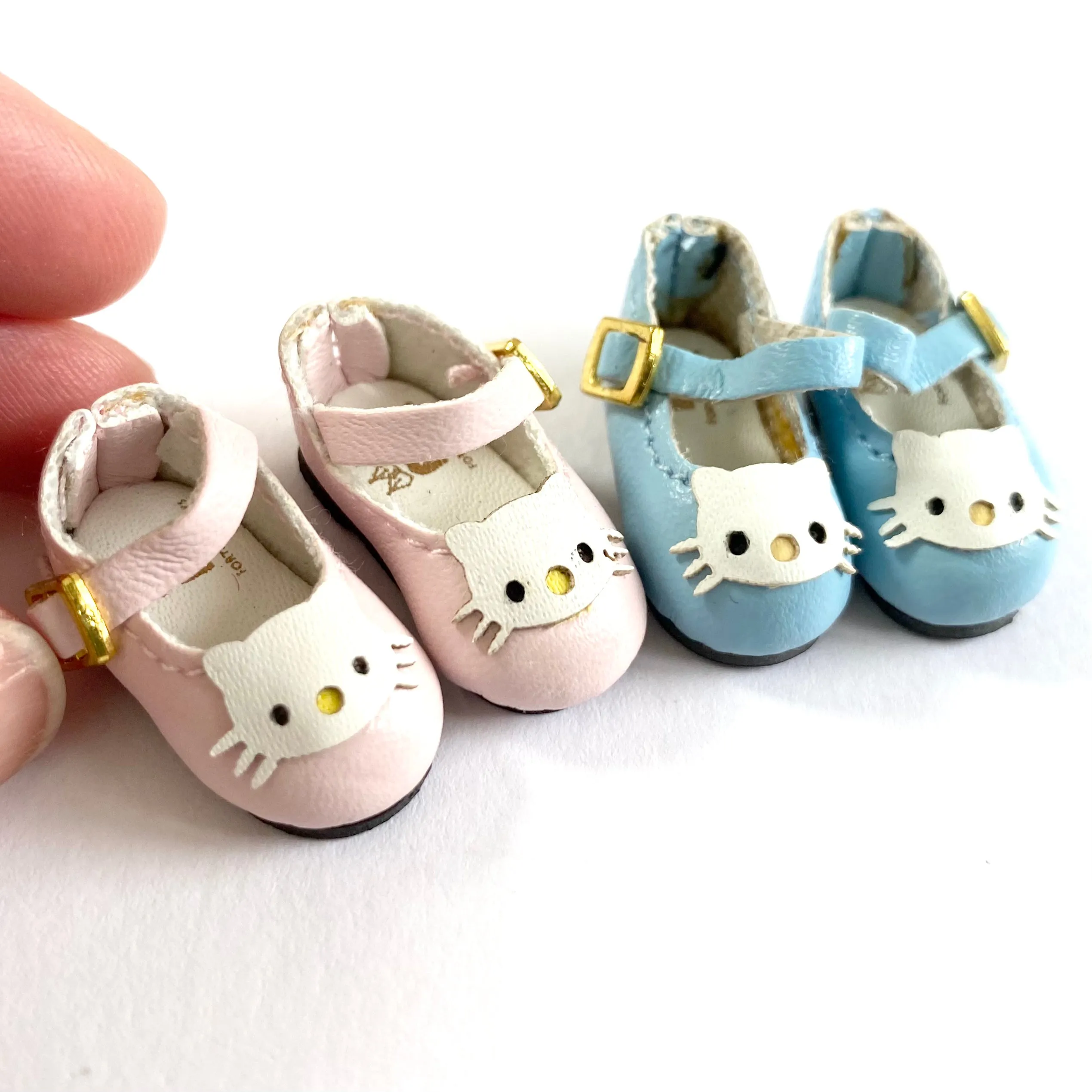 Tiny leather Blythe doll shoes Pink Blue Cat Kitty BJD doll shoes