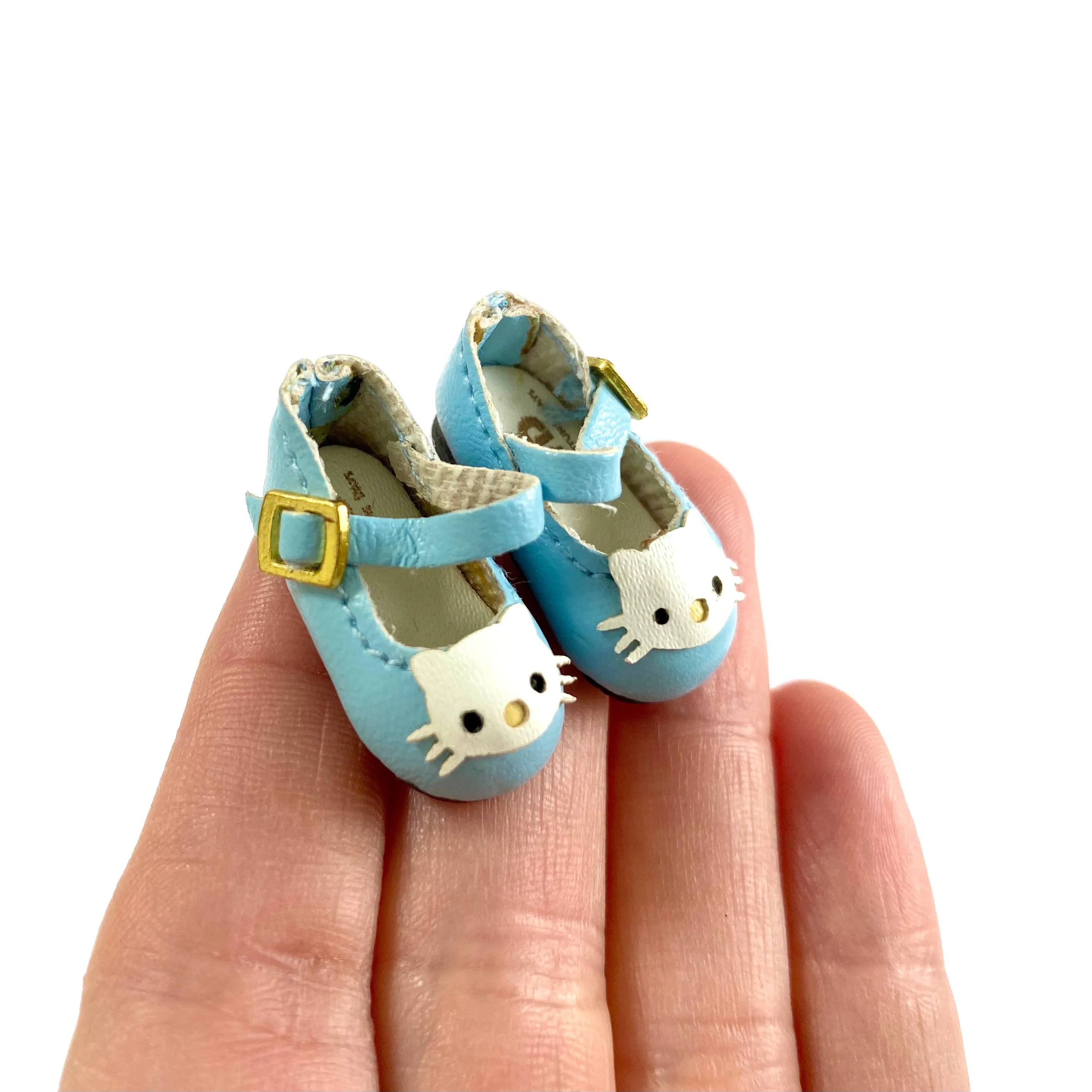 Tiny leather Blythe doll shoes Pink Blue Cat Kitty BJD doll shoes