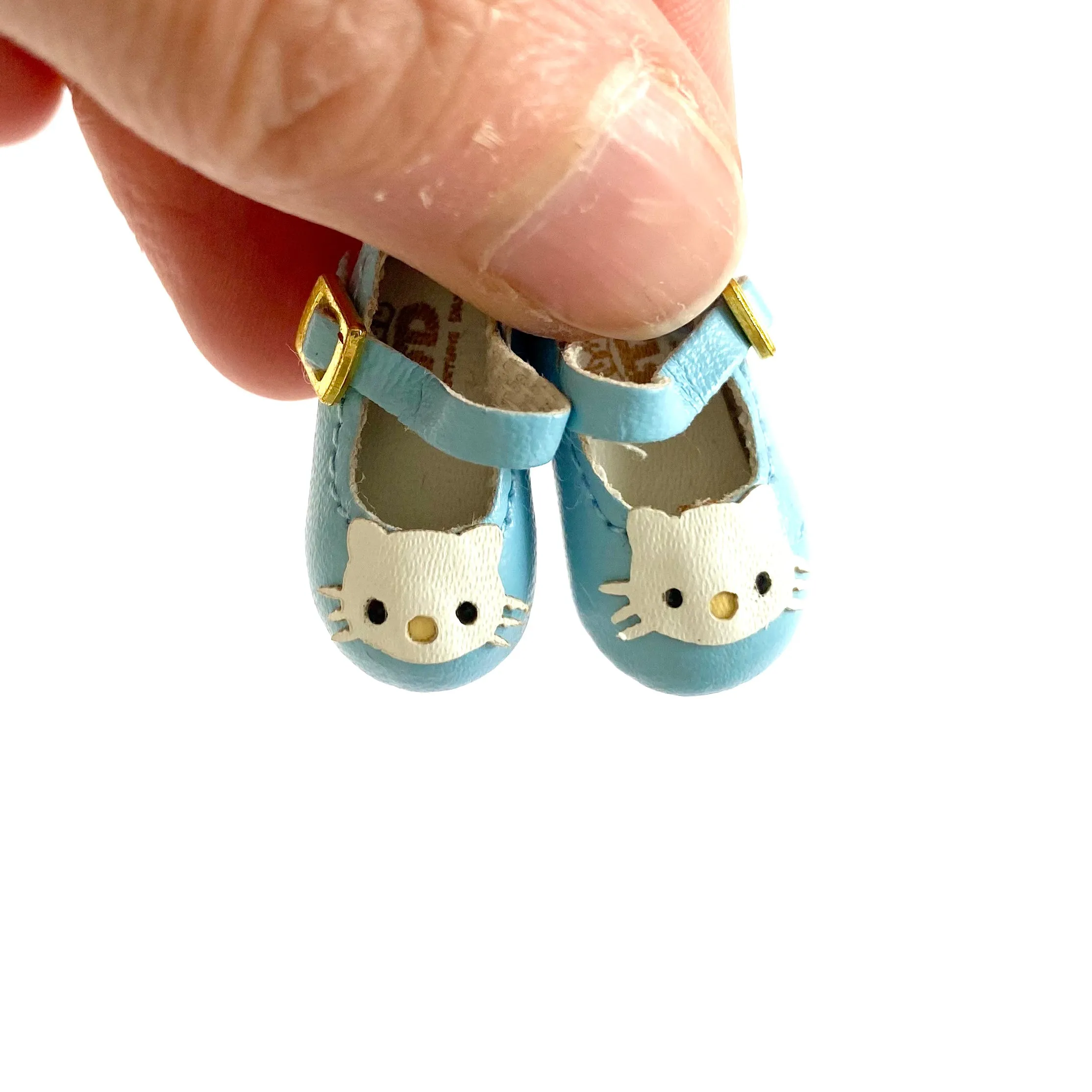 Tiny leather Blythe doll shoes Pink Blue Cat Kitty BJD doll shoes