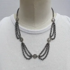 Victorian-Inspired Gunmetal Chain Necklace with Elegant Medallion Accents