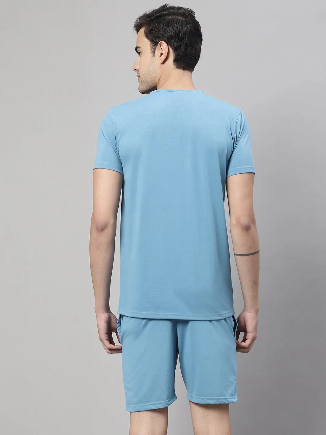 Vimal Jonney Blue Cotton Solid Co-ord Set Tracksuit For Men(Zip On 1 Side Pocket)